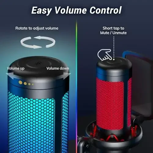 Игровой USB микрофонный набор для ПК, TONOR RGB конденсаторный микрофон с пантографом, быстрое отключение звука, RGB подсветка, поп-фильтр, амортизатор, регулировка усиления для потоковой передачи, подкастинга, записи Discord Twitch YouTube TC310+ - 6