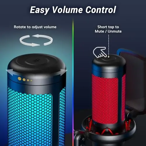 Игровой USB микрофонный набор для ПК, TONOR RGB конденсаторный микрофон с пантографом, быстрое отключение звука, RGB подсветка, поп-фильтр, амортизатор, регулировка усиления для потоковой передачи, подкастинга, записи Discord Twitch YouTube TC310+ - 5