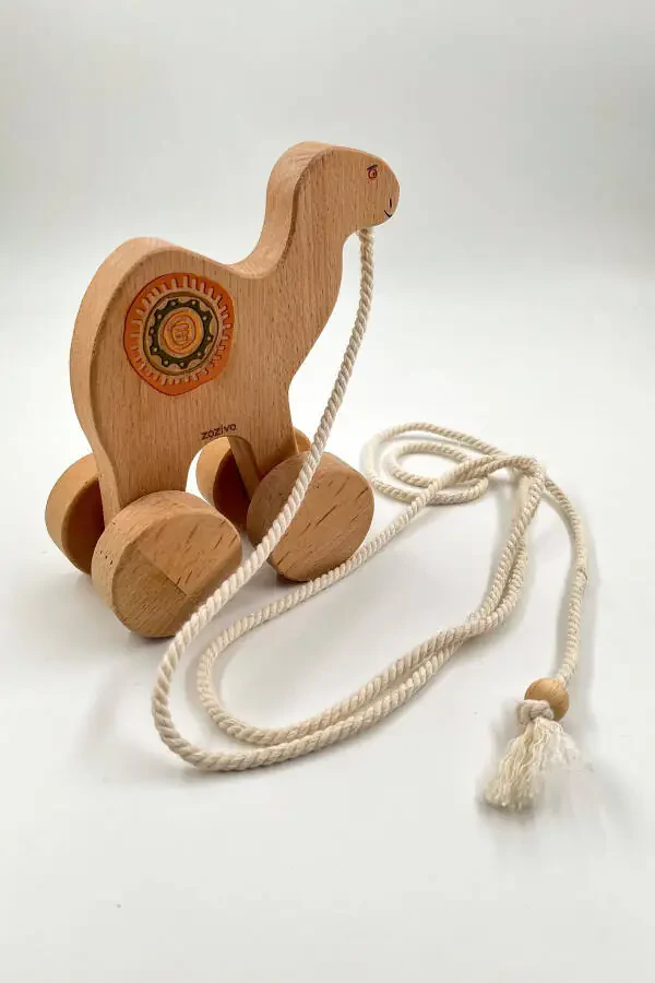 Игрушечный верблюд из дерева, Маленький деревянный друг для игры, Игрушка на веревке - 3