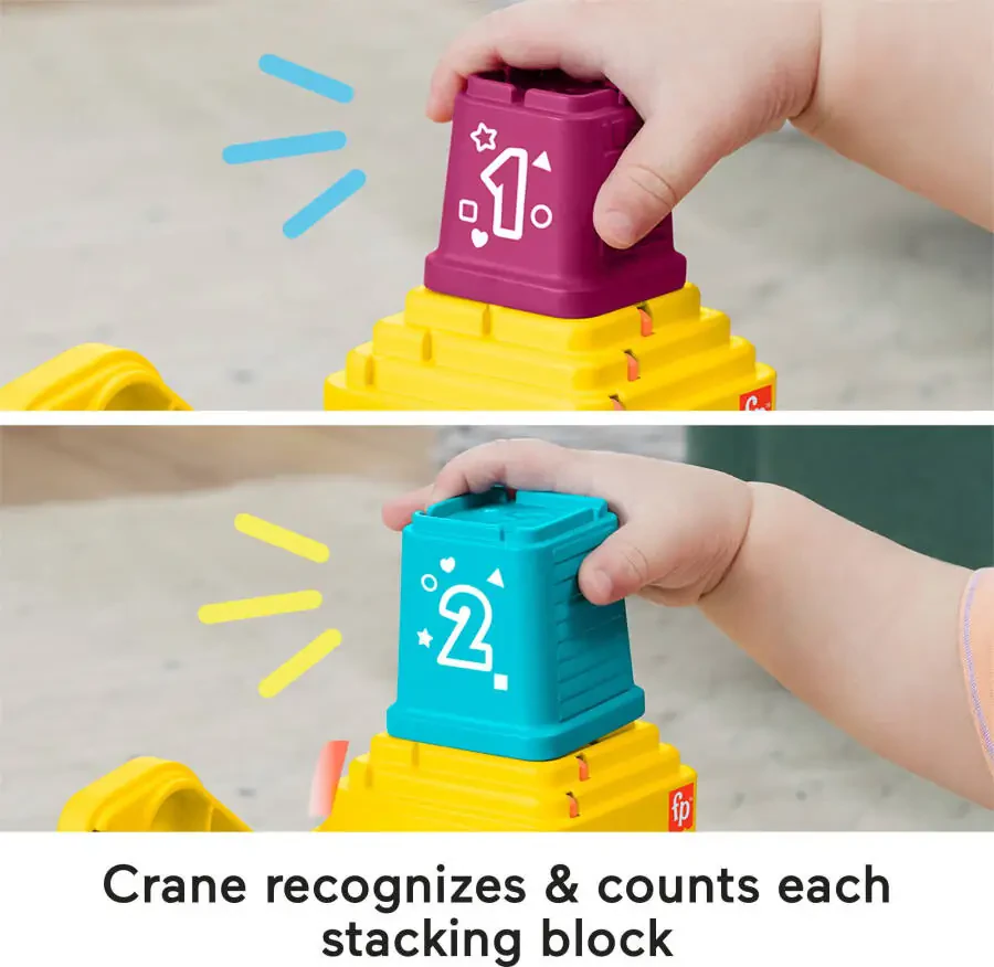 Игрушка для обучения Fisher-Price Count & Stack Crane с блоками для строительства, для младенцев и малышей от 9 месяцев - 16