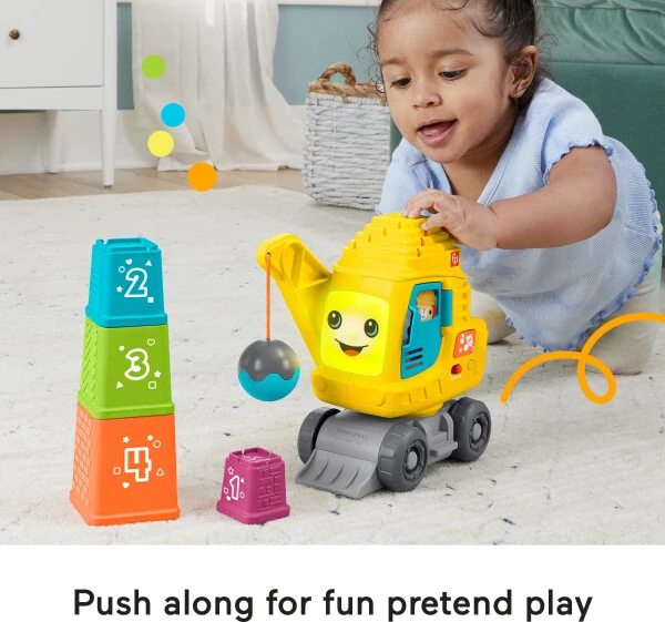 Игрушка для обучения Fisher-Price Count & Stack Crane с блоками для строительства, для младенцев и малышей от 9 месяцев - 17