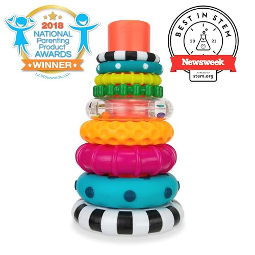 Игрушка для обучения STEM Sassy Stacks of Circles Stacking Ring, от 6 месяцев, разноцветная, набор из 9 штук - 2