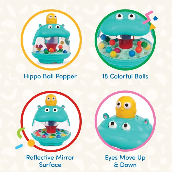 Игрушка для поппинга шариков Battat Party Pop Hippo с 18 цветными шариками, игрушки для малышей и детей младшего возраста - 10