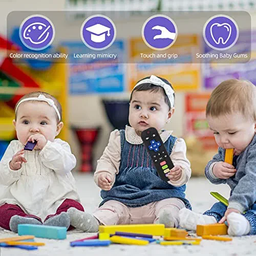 Игрушка-прорезыватель Chuya для детей от 3 до 24 месяцев, форма телевизионного пульта дистанционного управления, облегчение прорезывания зубов, детские игрушки для младенцев (черный) - 5