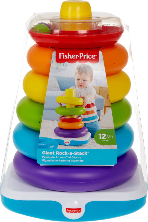 Игрушка-стекатель Fisher-Price Giant Rock-a-Stack для младенцев и малышей, высотой более 14 дюймов, для детей от 12 месяцев - 12