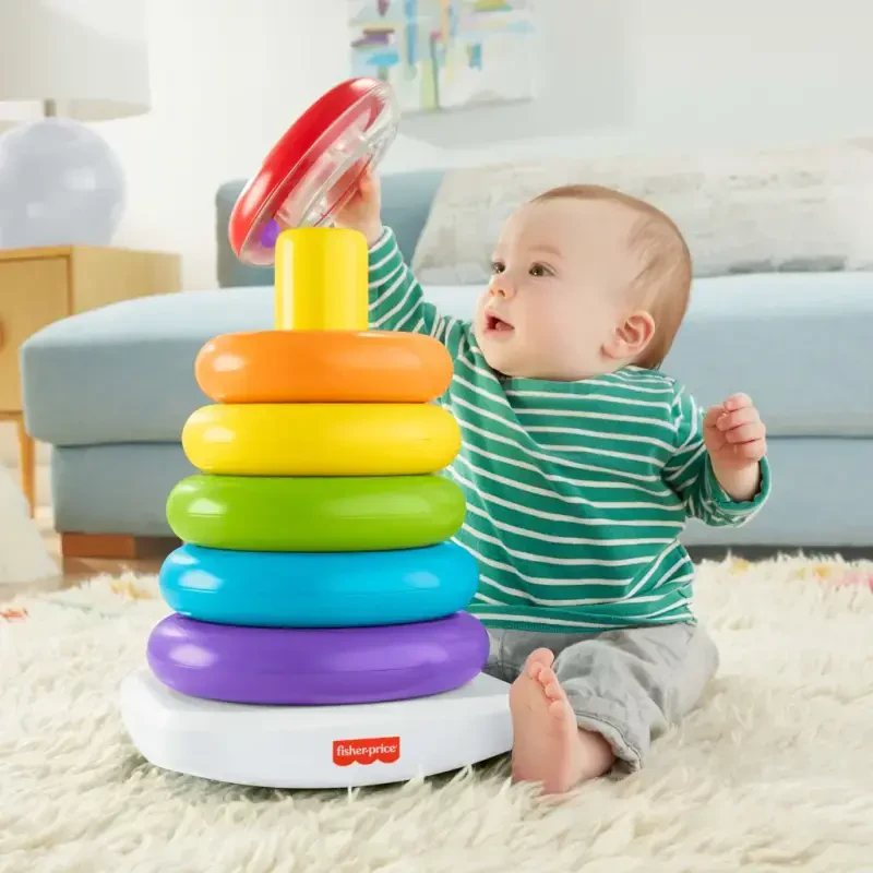 Игрушка-стекатель Fisher-Price Giant Rock-a-Stack для младенцев и малышей, высотой более 14 дюймов, для детей от 12 месяцев - 2