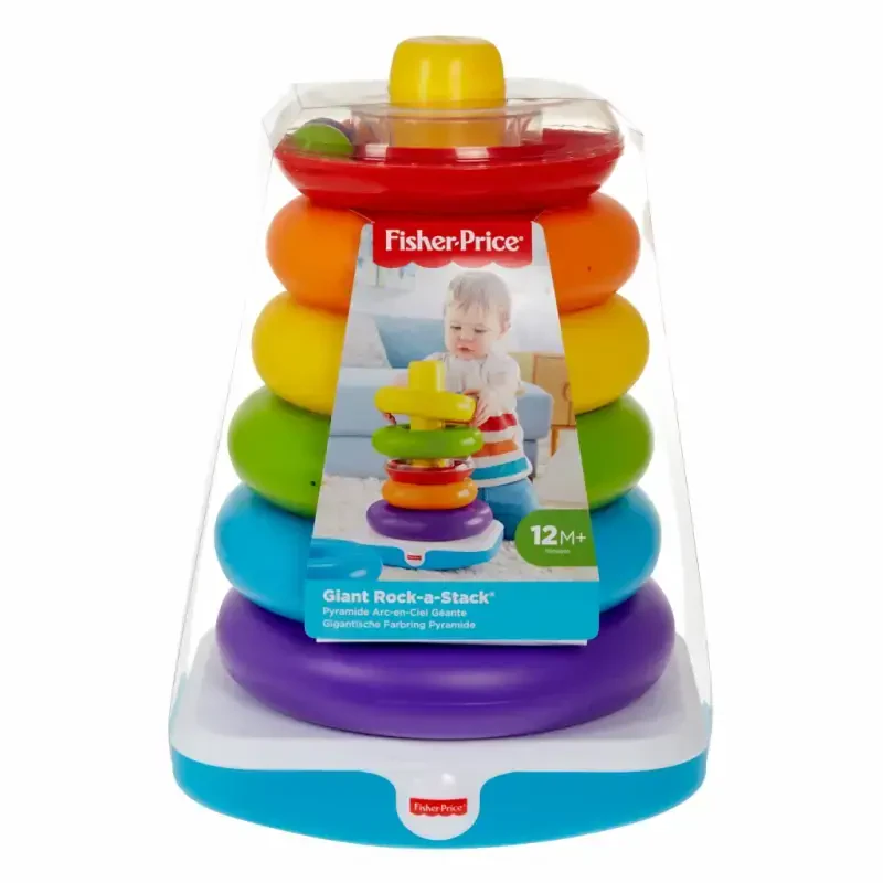 Игрушка-стекатель Fisher-Price Giant Rock-a-Stack для младенцев и малышей, высотой более 14 дюймов, для детей от 12 месяцев - 6