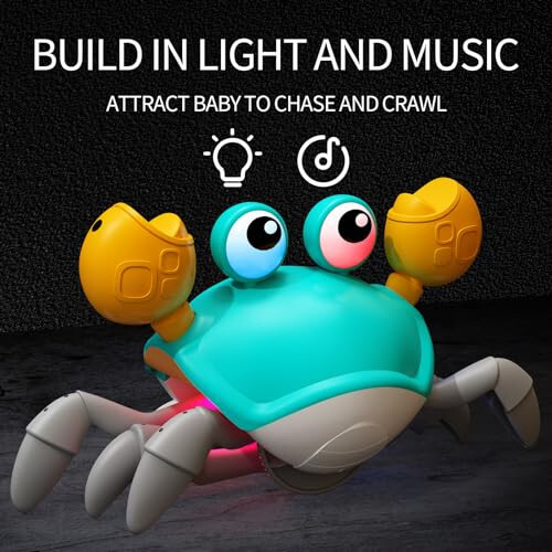 Игрушки Deejoy Green Crawling Crab с подсветкой, интерактивная музыкальная игрушка с автоматическим избеганием препятствий, перезаряжаемая через USB, забавная движущаяся игрушка для младенцев, малышей и детей - 3