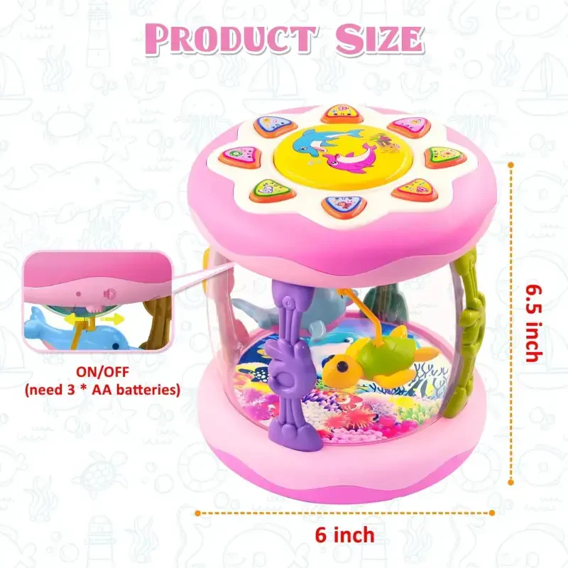 Игрушки для девочек 1 года, вращающаяся океанская музыкальная игрушка со светом для малышей 1-3 лет, обучающие игрушки для девочек и мальчиков 1 2 3 лет (розовый) - 3