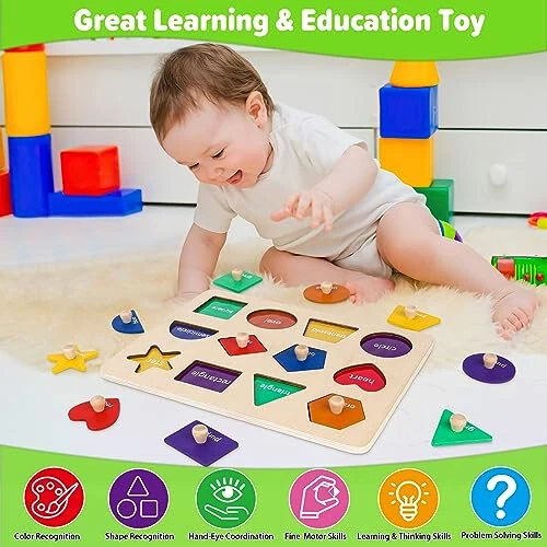 Игрушки Jumlys Montessori для малышей 1, 2, 3 года, деревянные головоломки для изучения форм для ребенка 12-18-24 месяцев, ранние образовательные игрушки, идеальные рождественские подарки на день рождения для мальчиков и девочек в возрасте 1-3 лет - 6