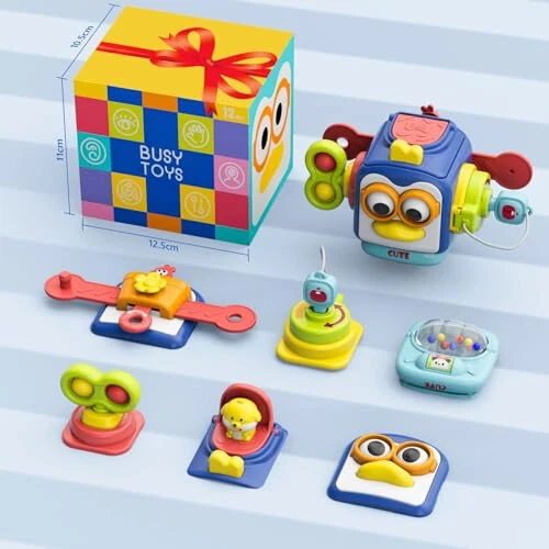 Игрушки OSIMILY Montessori для детей 1 года, Сенсорные игрушки для малышей 1-3 лет, Кубик для путешествий, Подарки для детей 12-18 месяцев, Игрушки для обучения моторным навыкам (Синий) - 7