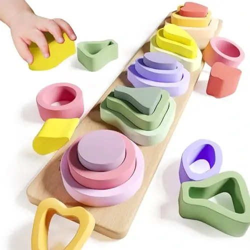 Игрушки Symdiro Montessori для мальчиков и девочек 1, 2, 3 лет - Деревянные игрушки для сортировки и складывания для детей - Игрушки для малышей в возрасте от 1 до 3 лет - Сортировщик форм и цветной стекатель для детей дошкольного возраста - 1