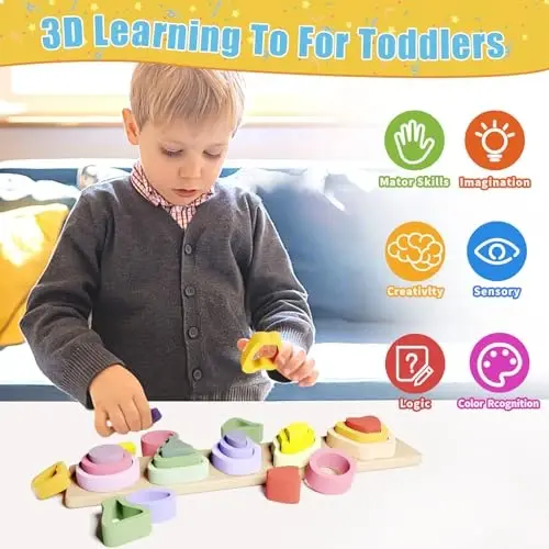 Игрушки Symdiro Montessori для мальчиков и девочек 1, 2, 3 лет - Деревянные игрушки для сортировки и складывания для детей - Игрушки для малышей в возрасте от 1 до 3 лет - Сортировщик форм и цветной стекатель для детей дошкольного возраста - 2