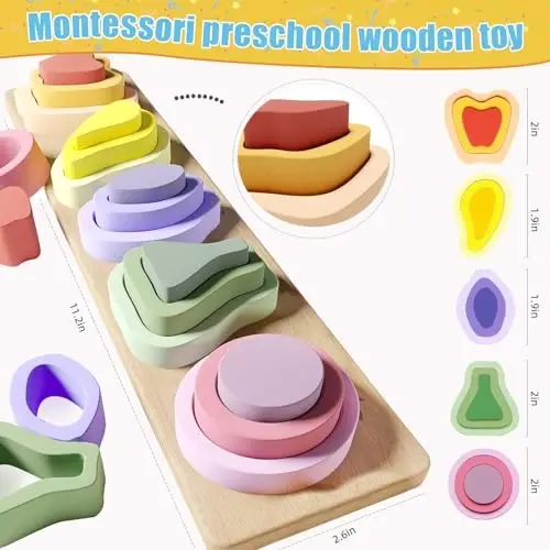 Игрушки Symdiro Montessori для мальчиков и девочек 1, 2, 3 лет - Деревянные игрушки для сортировки и складывания для детей - Игрушки для малышей в возрасте от 1 до 3 лет - Сортировщик форм и цветной стекатель для детей дошкольного возраста - 3