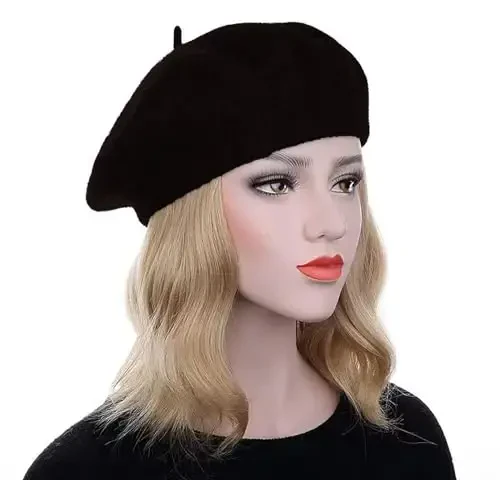 IHAUIUE Solid Color Berets Hat Wool Classic French Hats Simple Warm Painters Caps for Women, Ladies, Girls - 4