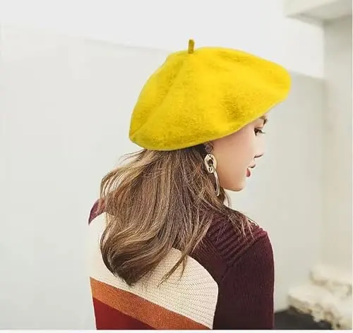 IHAUIUE Solid Color Berets Hat Jun Klassik Fransuz Shlyapalari Ayollar, Xonimlar, Qizlar uchun Oddiy Iliq Rassomlar Qalpog'i - 3