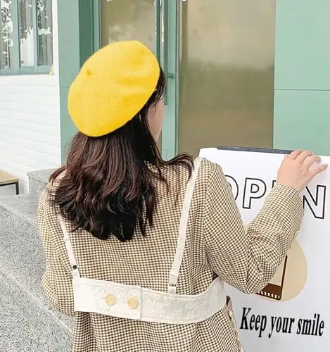 IHAUIUE Solid Color Berets Hat Jun Klassik Fransuz Shlyapalari Ayollar, Xonimlar, Qizlar uchun Oddiy Iliq Rassomlar Qalpog'i - 4