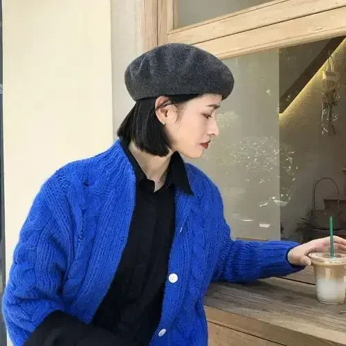 IHAUIUE Solid Color Berets Hat Jun klassik fransuz shlyapalari Oddiy iliq rassom qalpog'i Ayollar, xonimlar, qizlar uchun junli beretlar - 5