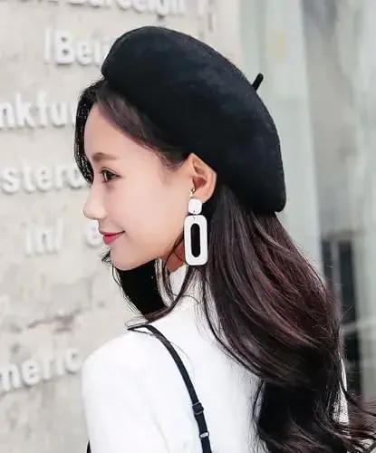 IHAUIUE Solid Color Berets Hat Wool Classic French Hats Simple Warm Painters Caps for Women, Ladies, Girls - 2