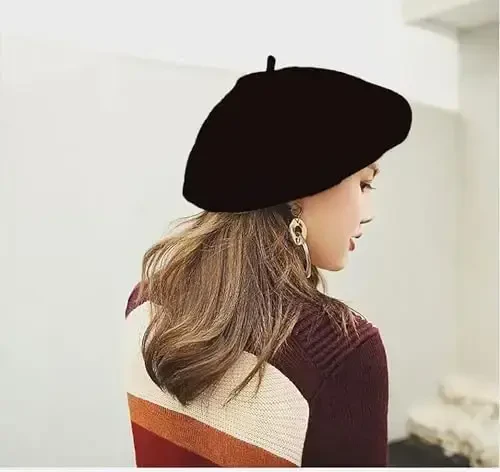 IHAUIUE Solid Color Berets Hat Wool Classic French Hats Simple Warm Painters Caps for Women, Ladies, Girls - 3