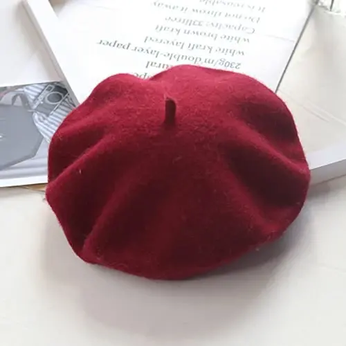 IHAUIUE Solid Color Berets Hat Wool Classic French Hats Simple Warm Painters Caps for Women, Ladies, Girls - 12