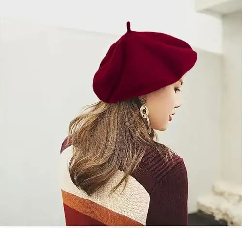 IHAUIUE Solid Color Berets Hat Wool Classic French Hats Simple Warm Painters Caps for Women, Ladies, Girls - 2