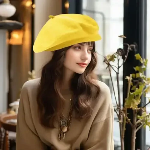 IHAUIUE Solid Color Berets Hat Wool Classic French Hats Simple Warm Painters Caps for Women, Ladies, Girls - 2