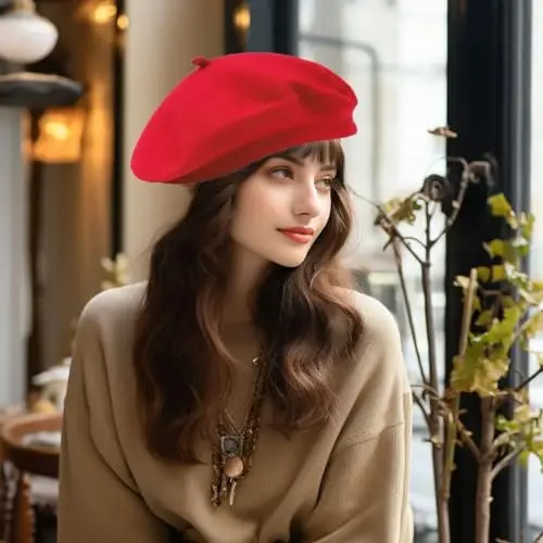 IHAUIUE Solid Color Berets Hat Wool Classic French Hats Simple Warm Painters Caps for Women, Ladies, Girls - IHAUIUE (1)