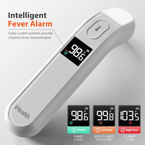 iHealth Digital Thermometer for Adults and Kids - Infrared Forehead Thermometer with Color Fever Indicator - Touchless, Fast, Accurate Results in 1 Second - Silent Mode, Easy-to-use for Home - PT2L - 8