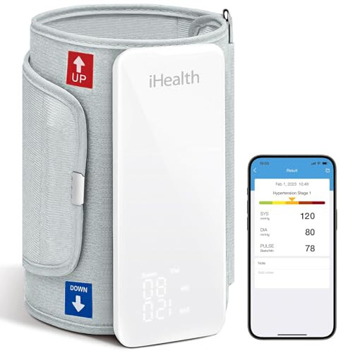 iHealth Neo Simsiz Qon bosimi O'lchovchi Asbob, Yuqori Qo'l Manjeti, Bluetooth Qon bosimi Asbob, Ultra Yupqa va Ko'chma, iOS va Android Ilovalari bilan Mos keladi - 1