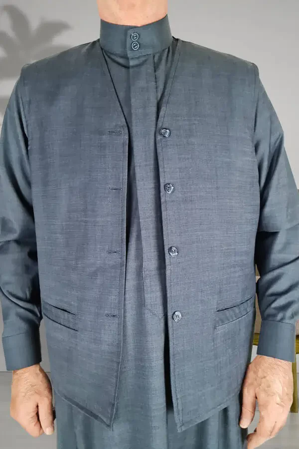Ihram Clothing / 2-Piece Prayer Vest Set / Concealed Front Buttons and Long-Sleeved Buttoned Pocket - 6