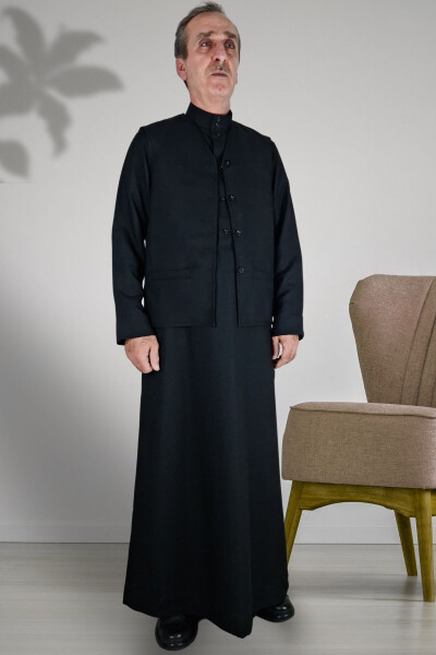 Ihram Clothing/2-Piece Set Prayer Robe Vest/Open Front Buttons Long Sleeves No Buttons Pockets - 2