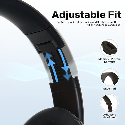 iJoy Bluetooth Headphones Over Ear, Wireless and Wired Foldable Headset Built-in Microphone - (Stealth) Adults Kids Men Women - Audifonos Auriculares Inalambricos - 3