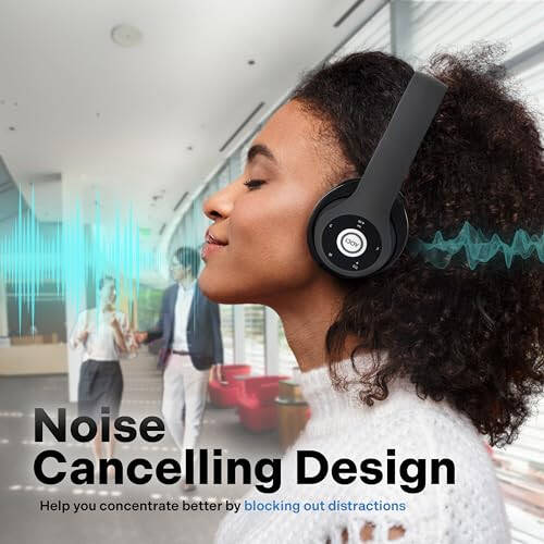 iJoy Bluetooth Headphones Over Ear, Wireless and Wired Foldable Headset Built-in Microphone - (Stealth) Adults Kids Men Women - Audifonos Auriculares Inalambricos - 5