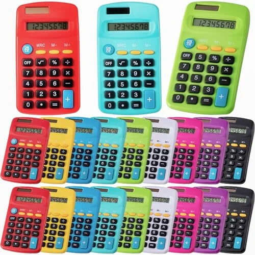 IJRPLM 18 Pack Mini Calculators,Pocket Size Basic Calculators,Solar Battery Dual Power Function Calculator,8 Digit Display Handheld Calculators Bulk for Students Kids School Home Office(9 Colors) - IJRPLM