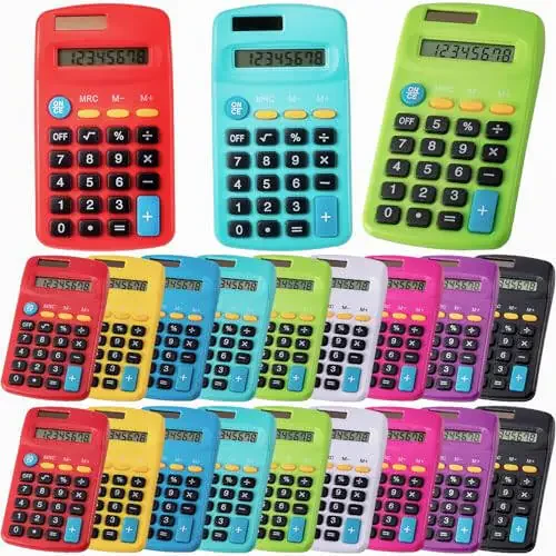 IJRPLM 18 Pack Mini Calculators,Pocket Size Basic Calculators,Solar Battery Dual Power Function Calculator,8 Digit Display Handheld Calculators Bulk for Students Kids School Home Office(9 Colors) - 1