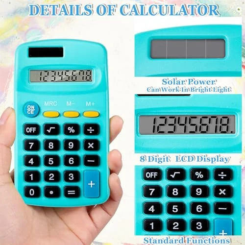 IJRPLM 18 Pack Mini Calculators,Pocket Size Basic Calculators,Solar Battery Dual Power Function Calculator,8 Digit Display Handheld Calculators Bulk for Students Kids School Home Office(9 Colors) - 3