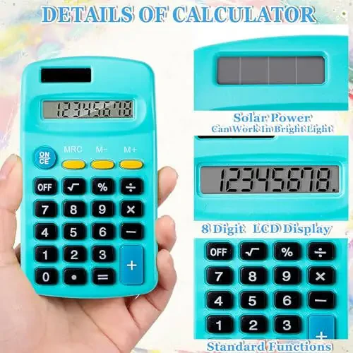 IJRPLM 18 Pack Mini Calculators,Pocket Size Basic Calculators,Solar Battery Dual Power Function Calculator,8 Digit Display Handheld Calculators Bulk for Students Kids School Home Office(9 Colors) - 3