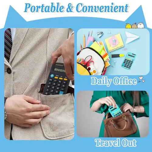 IJRPLM 18 Pack Mini Calculators,Pocket Size Basic Calculators,Solar Battery Dual Power Function Calculator,8 Digit Display Handheld Calculators Bulk for Students Kids School Home Office(9 Colors) - 6