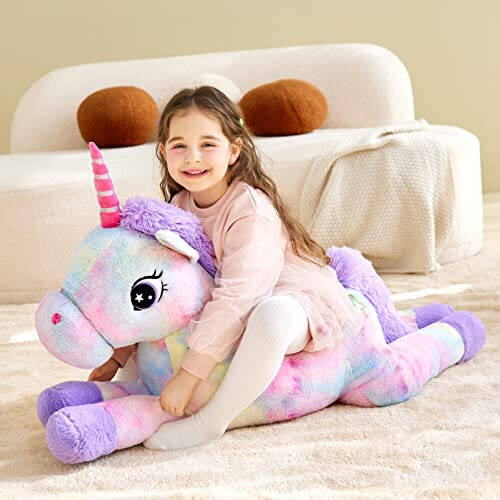 IKASA Giant Unicorn Stuffed Animal Plush Toy, Large Cute Jumbo Soft Toys, Huge Big Size Plushy Fluffy Fat Oversized Plushie, Gifts for Kids Girls Boys Girlfriend (Multicolored, 43 inches) - 9