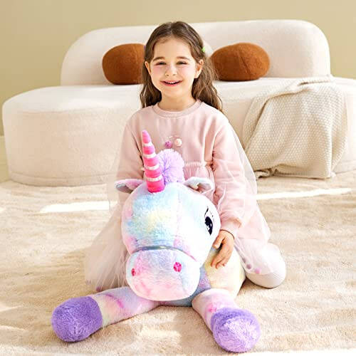 IKASA Giant Unicorn Stuffed Animal Plush Toy, Large Cute Jumbo Soft Toys, Huge Big Size Plushy Fluffy Fat Oversized Plushie, Gifts for Kids Girls Boys Girlfriend (Multicolored, 43 inches) - 10