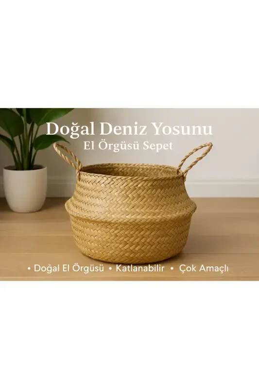 Ikeanatural Large Foldable Wicker Basket / Planter 35x32cm - 1