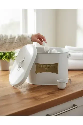 Iki Bölmeli Ölçekli Metal Plaka Baskılı Toz Deterjanlık Lr041-BEYAZ - 1