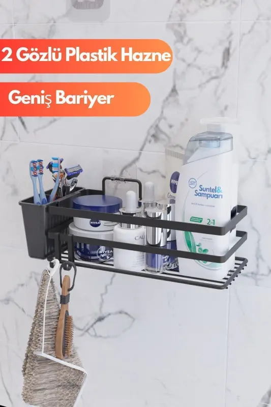 2 Gözlü Yapışkanlı Banyo Organizer - Şampuanlık - 2