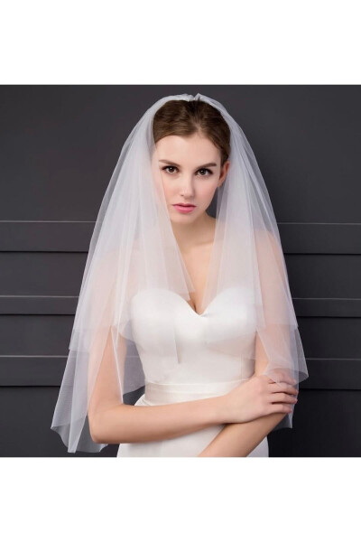 Iki Katlı Gelin Duvağı-nikah Duvağı, Kırık Beyaz Taraklı. Uzun Katı 1 Metre Kısa Katı 60 Cm - 17