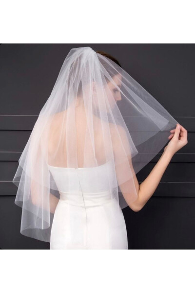 Iki Katlı Gelin Duvağı-nikah Duvağı, Kırık Beyaz Taraklı. Uzun Katı 1 Metre Kısa Katı 60 Cm - 3