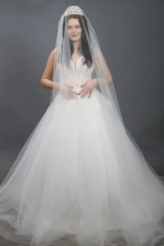 Iki Katlı Uzun Gelinlik Duvağı Ve Nikah Duvağı Taraklı 230 Cm 1.kalite Ipek Hayal Tül - 4
