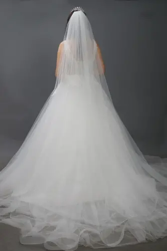 Iki Katlı Uzun Gelinlik Duvağı Ve Nikah Duvağı Taraklı 230 Cm 1.kalite Ipek Hayal Tül - 5