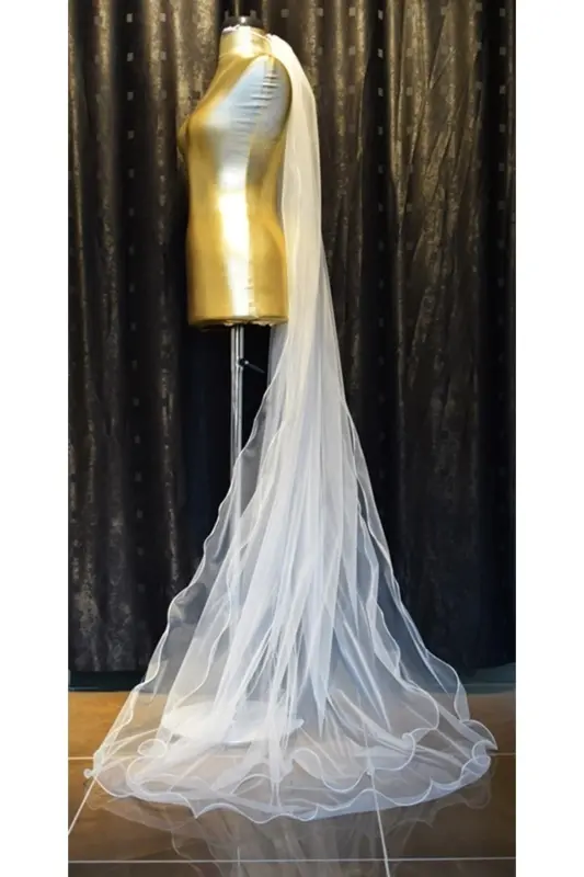 Iki Katlı Uzun Gelinlik Duvağı Ve Nikah Duvağı Taraklı 230 Cm 1.kalite Ipek Hayal Tül - 6