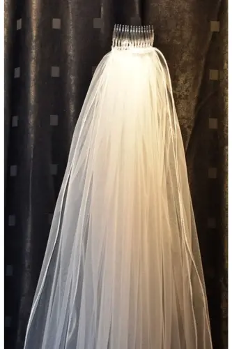 Iki Katlı Uzun Gelinlik Duvağı Ve Nikah Duvağı Taraklı 230 Cm 1.kalite Ipek Hayal Tül - 8